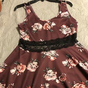 Purple flower print mid dress